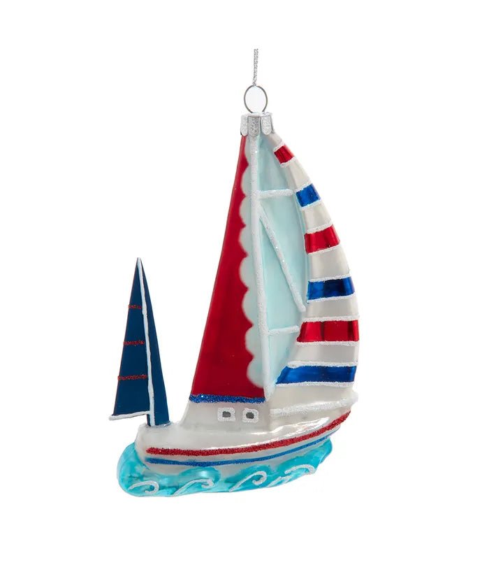 Red, White & Blue Sailboat Ornament – 5.5 - Inch Noble Gems - Tree Treasures