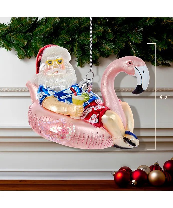 Santa with Flamingo Float Ornament – 4.5 - Inch Noble Gems - Tree Treasures