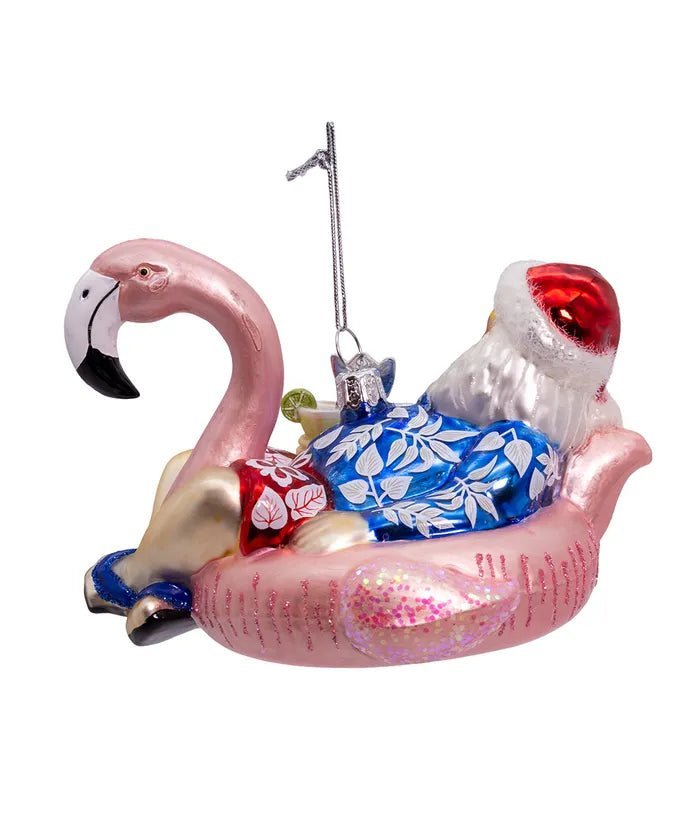 Santa with Flamingo Float Ornament – 4.5 - Inch Noble Gems - Tree Treasures