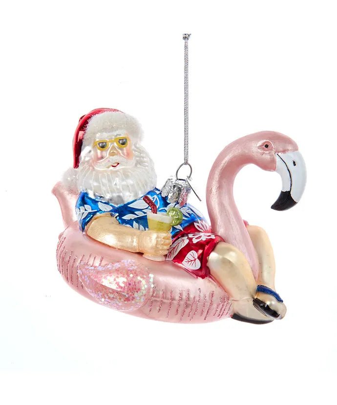 Santa with Flamingo Float Ornament – 4.5 - Inch Noble Gems - Tree Treasures