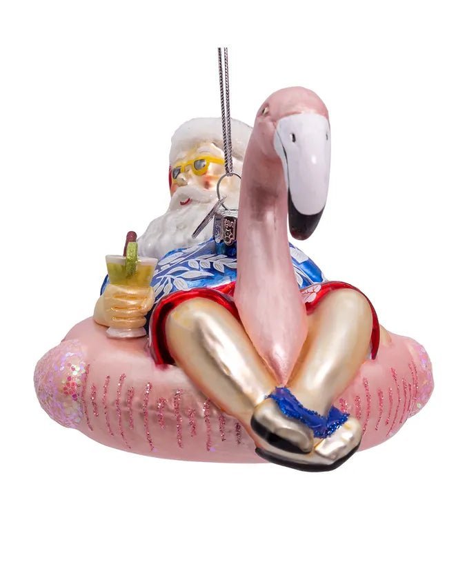 Santa with Flamingo Float Ornament – 4.5 - Inch Noble Gems - Tree Treasures