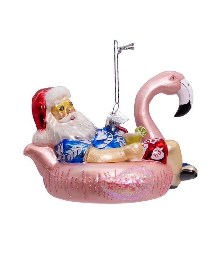 Santa with Flamingo Float Ornament – 4.5 - Inch Noble Gems - Tree Treasures