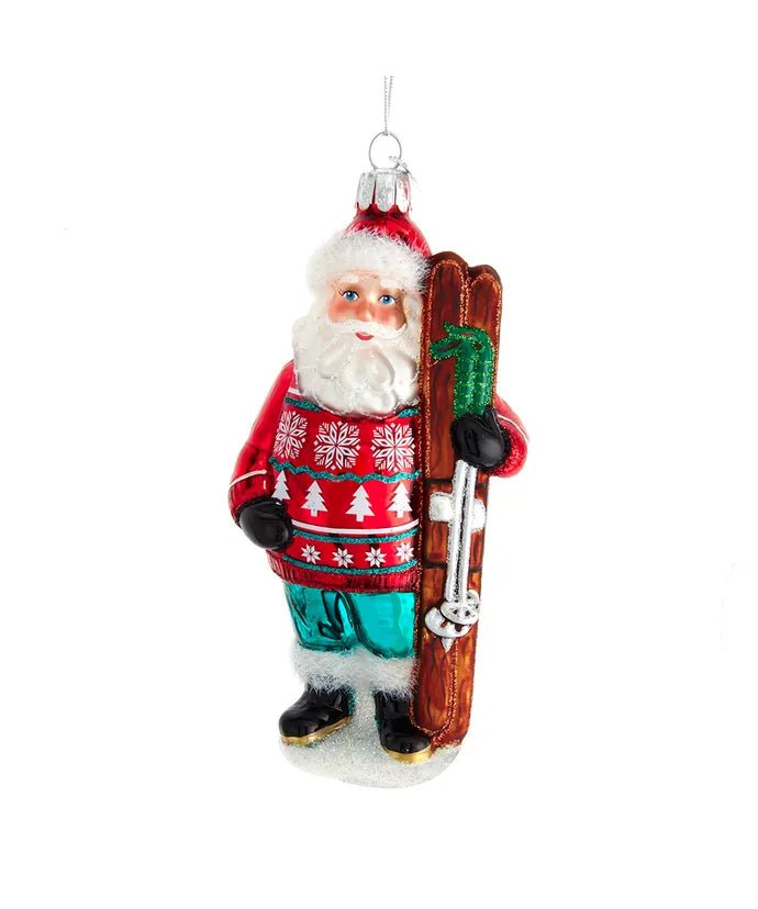 Santa with Skis Glass Ornament – 5 - Inch Noble Gems - Tree Treasures