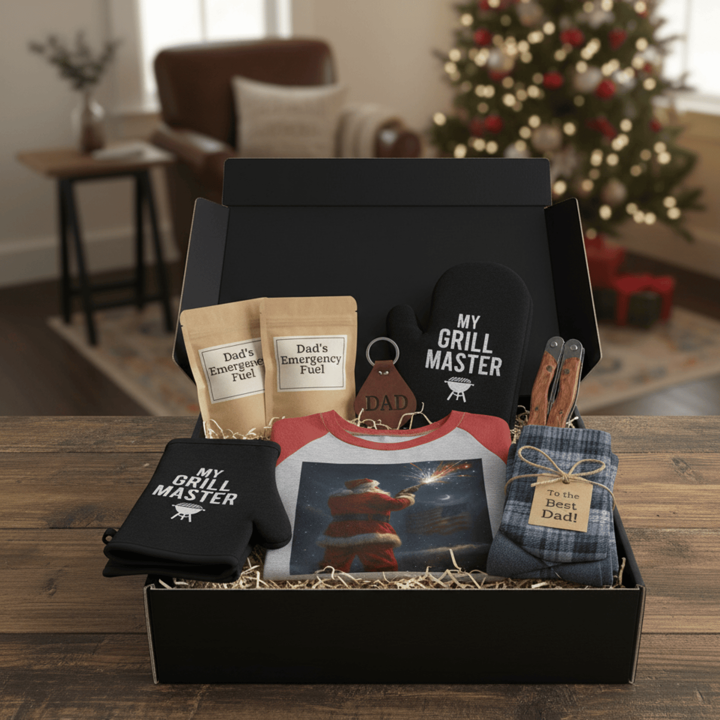 Stars & Stripes Santa Baseball Raglan – Patriotic Christmas 3/4 Sleeve Shirt, Unisex Holiday Tee - Tree Treasures