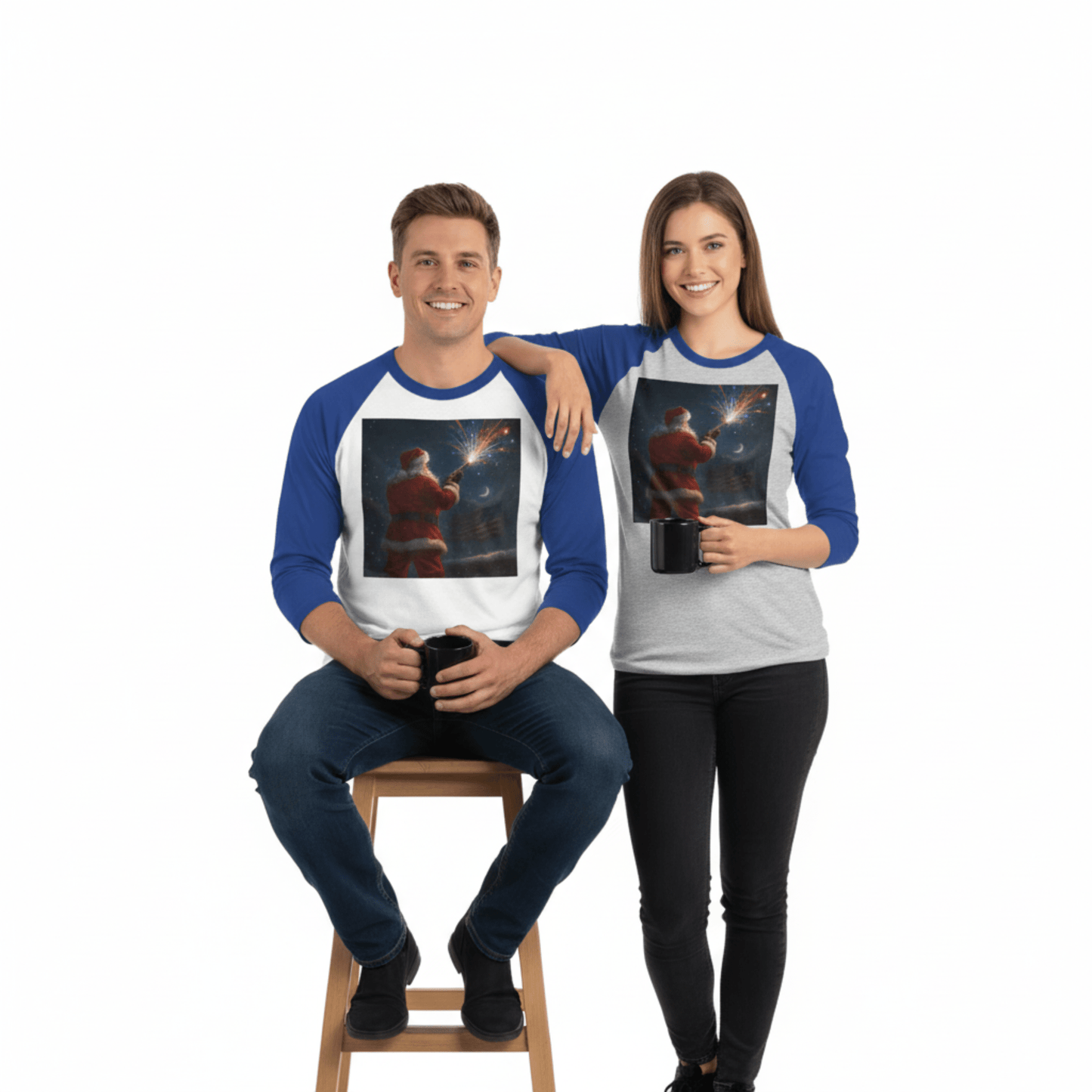 Stars & Stripes Santa Baseball Raglan – Patriotic Christmas 3/4 Sleeve Shirt, Unisex Holiday Tee - Tree Treasures