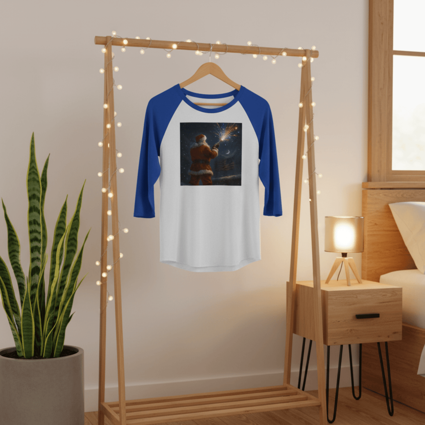 Stars & Stripes Santa Baseball Raglan – Patriotic Christmas 3/4 Sleeve Shirt, Unisex Holiday Tee - Tree Treasures