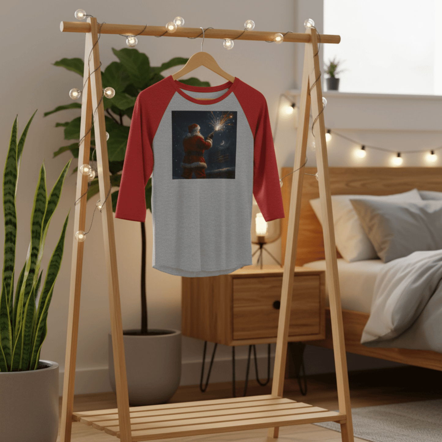 Stars & Stripes Santa Baseball Raglan – Patriotic Christmas 3/4 Sleeve Shirt, Unisex Holiday Tee - Tree Treasures