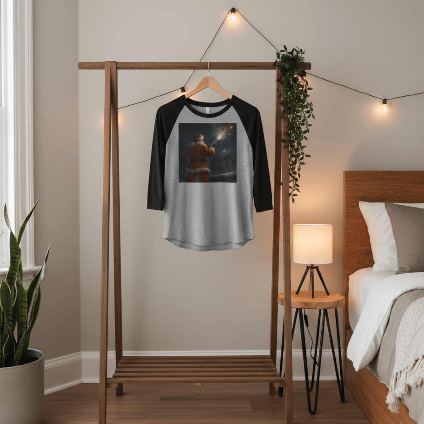 Stars & Stripes Santa Baseball Raglan – Patriotic Christmas 3/4 Sleeve Shirt, Unisex Holiday Tee - Tree Treasures