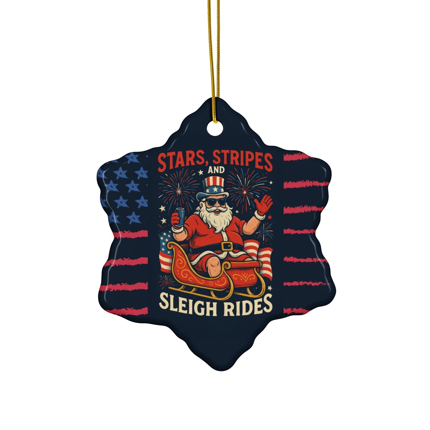 Stars, Stripes & Sleigh Rides Patriotic Santa Ornament - Tree Treasures