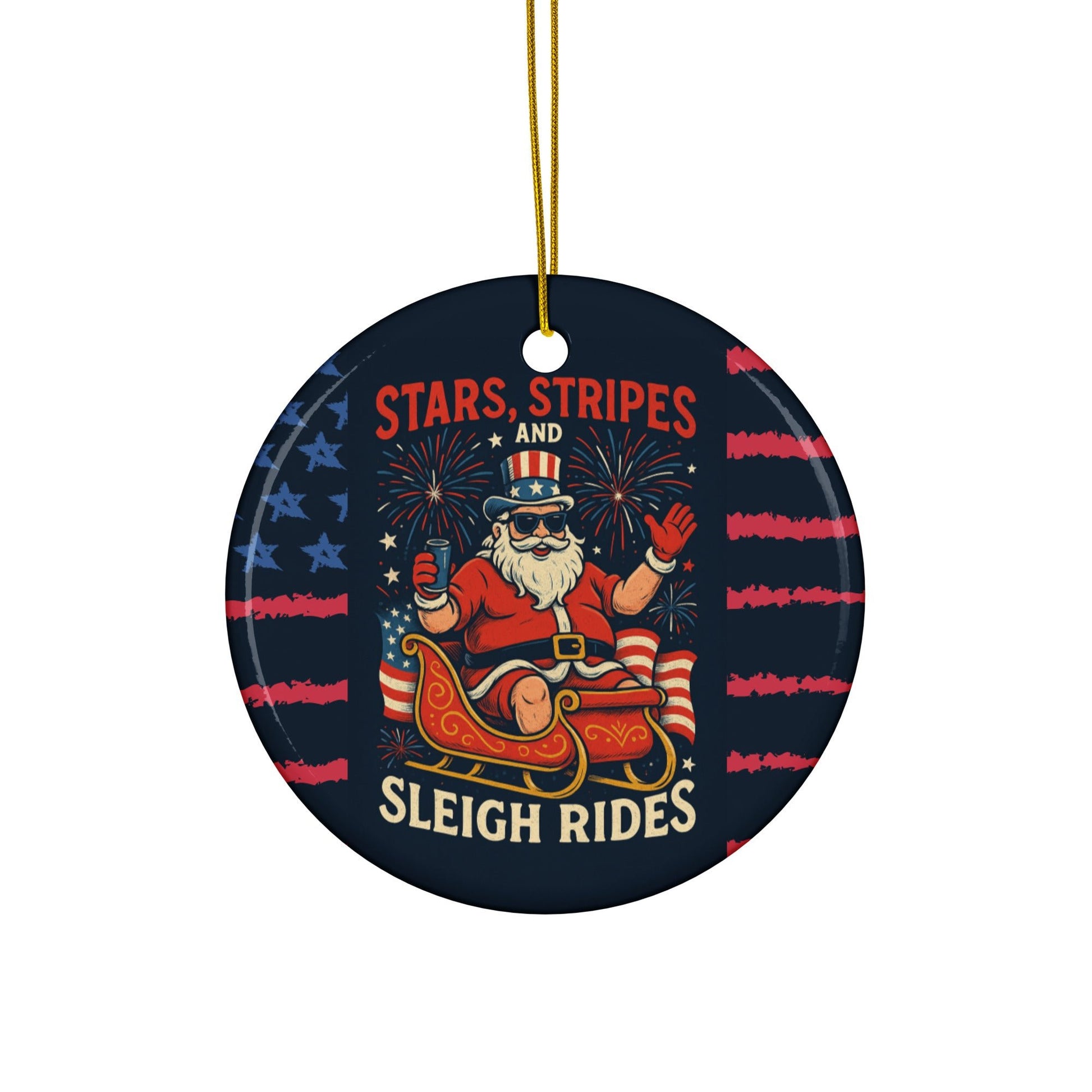 Stars, Stripes & Sleigh Rides Patriotic Santa Ornament - Tree Treasures