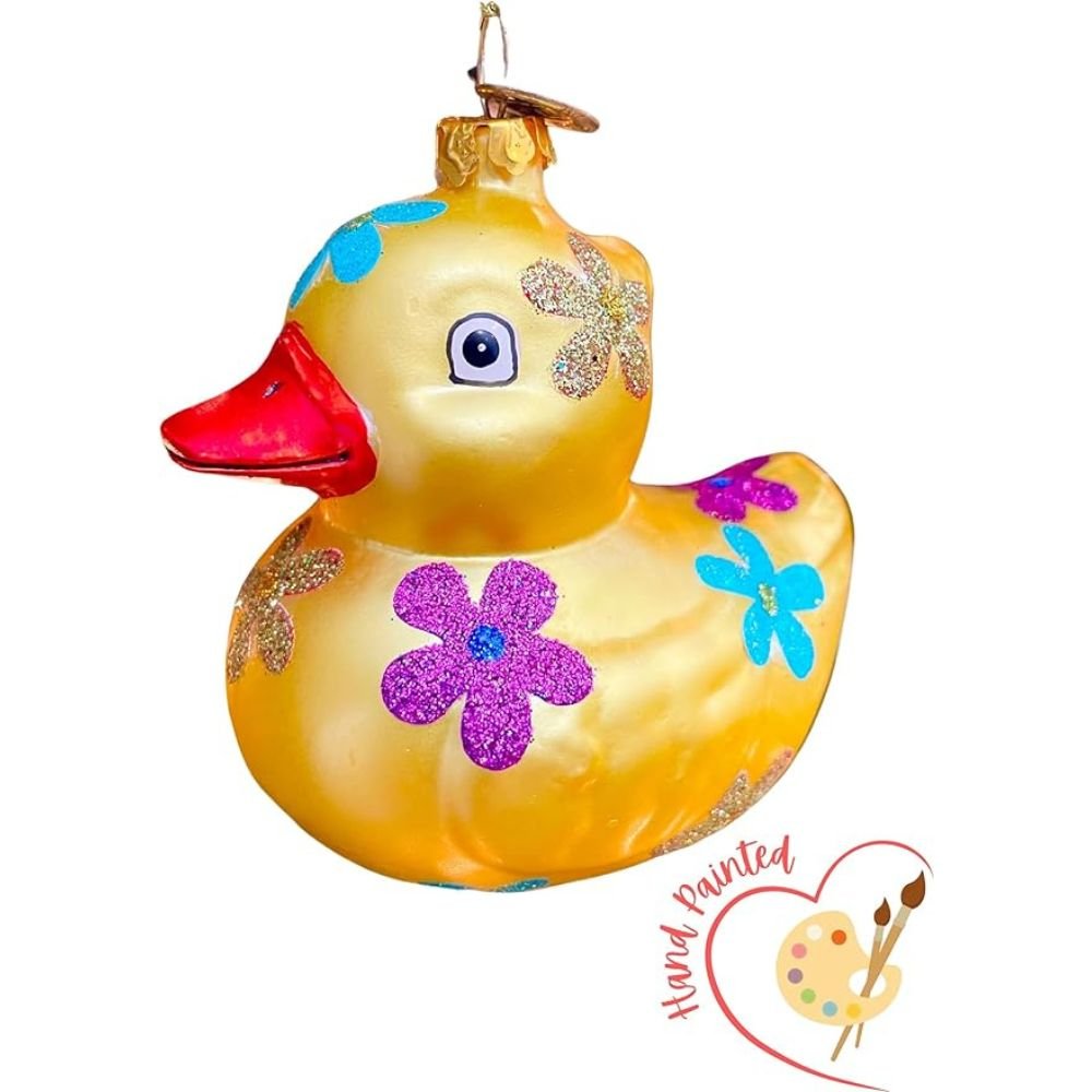 Tree Treasures Hand Painted Glass Duck Ornament, 3 Inches - Tree Treasures
