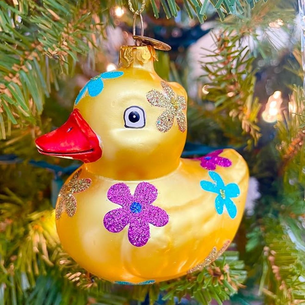 Tree Treasures Hand Painted Glass Duck Ornament, 3 Inches - Tree Treasures