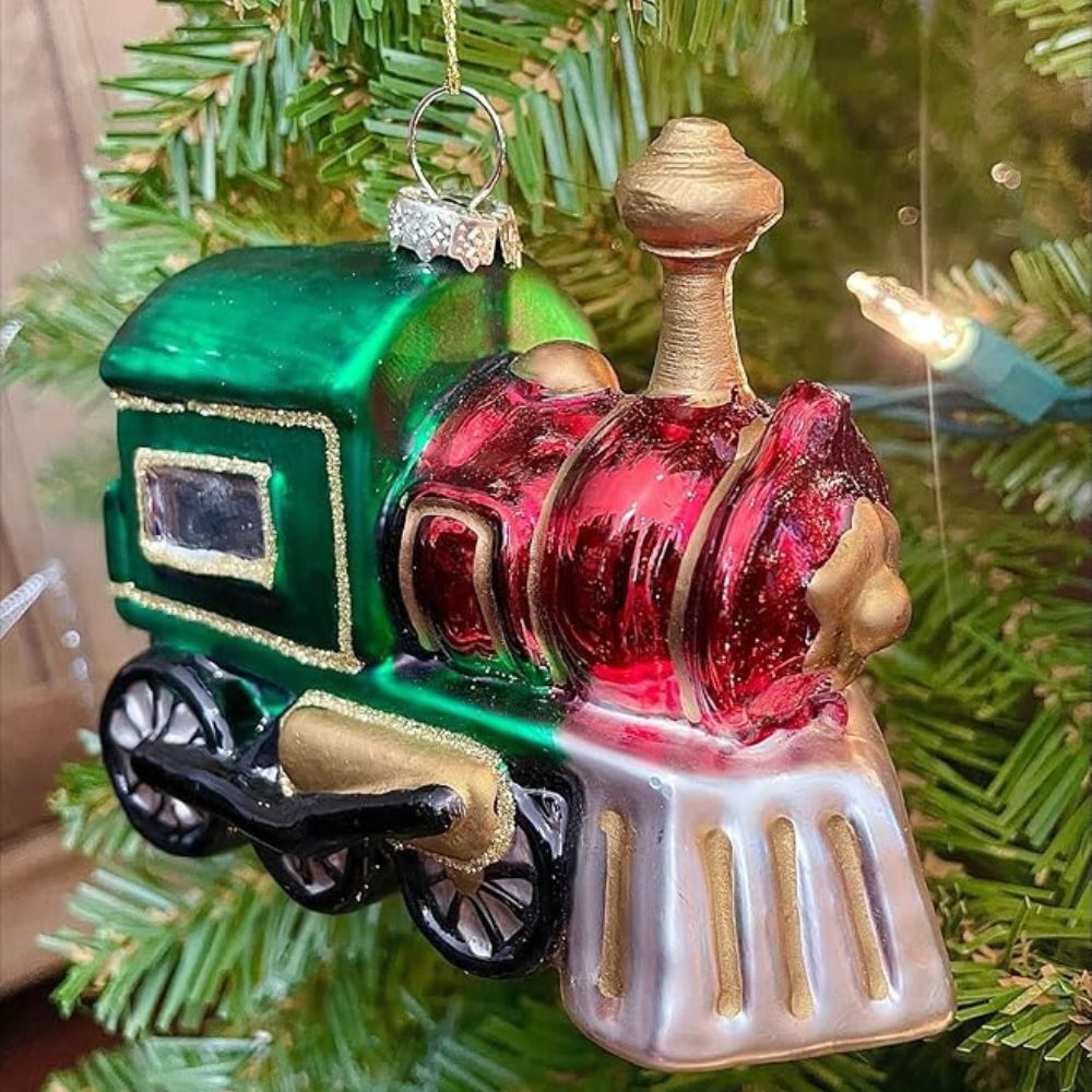 Tree Treasures Handmade Glass Train Christmas Ornament - Tree Treasures