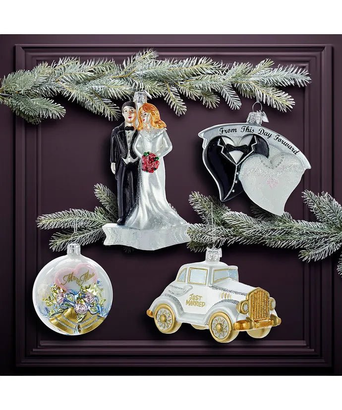 Wedding Glass Ornament Set – 3.5"–5" – Noble Gems (4 Pieces) - Tree Treasures