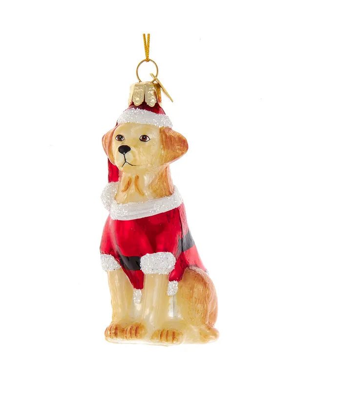 Yellow Labrador with Santa Suit Glass Ornament – Noble Gems - Tree Treasures