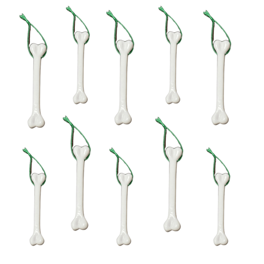 10 - Pack Bone Ornaments for Halloween and Christmas Decor, 5 Large Bones and 5 Small Bones with Green Hanging Loop, White| Halloween Ornaments | Dog Bone Ornament | Spooky Ornaments for Decoration - Tree Treasures