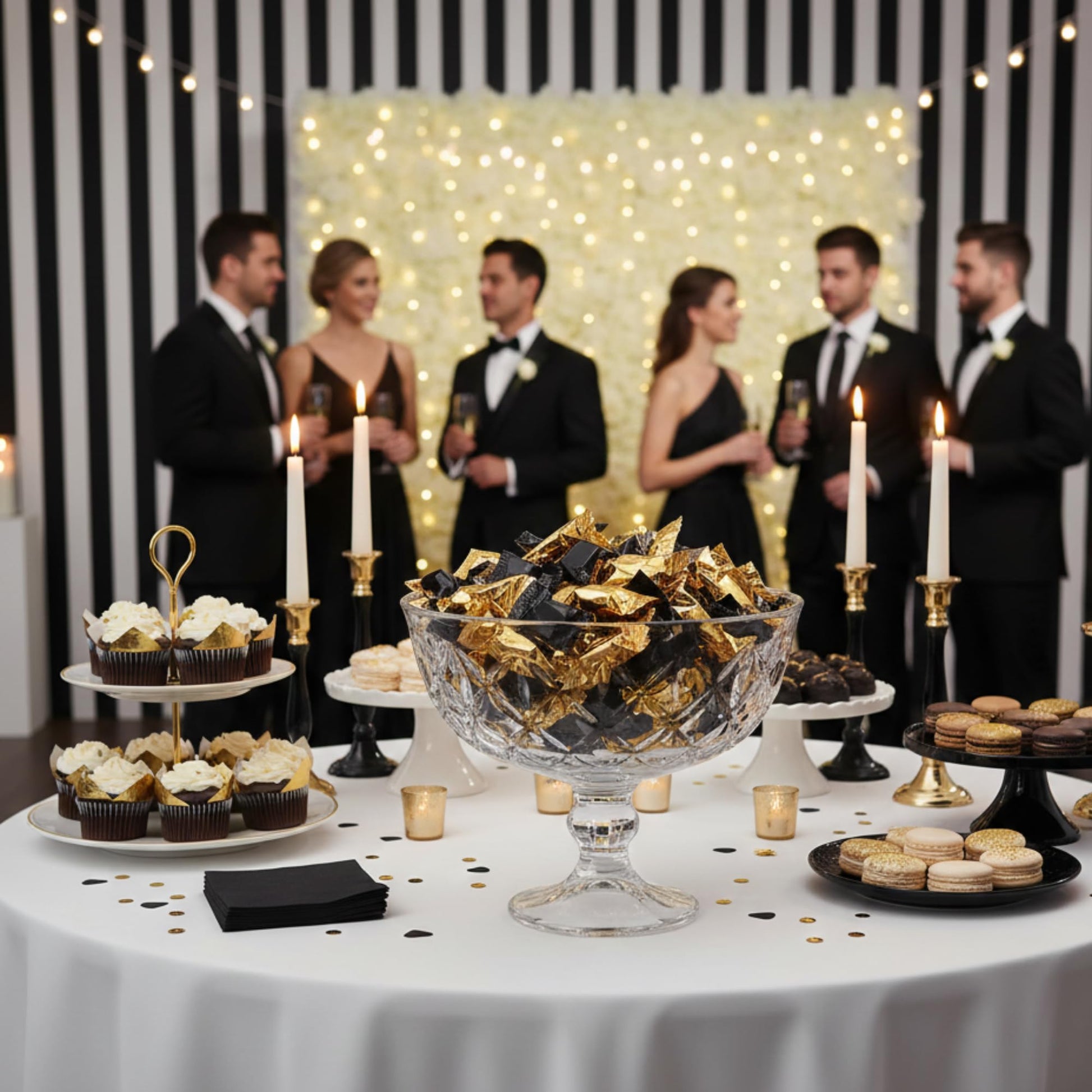 110 Count Gold & Black Buttermints – Individually Wrapped Wedding Mints, Party Favors & Candy Buffet Treats