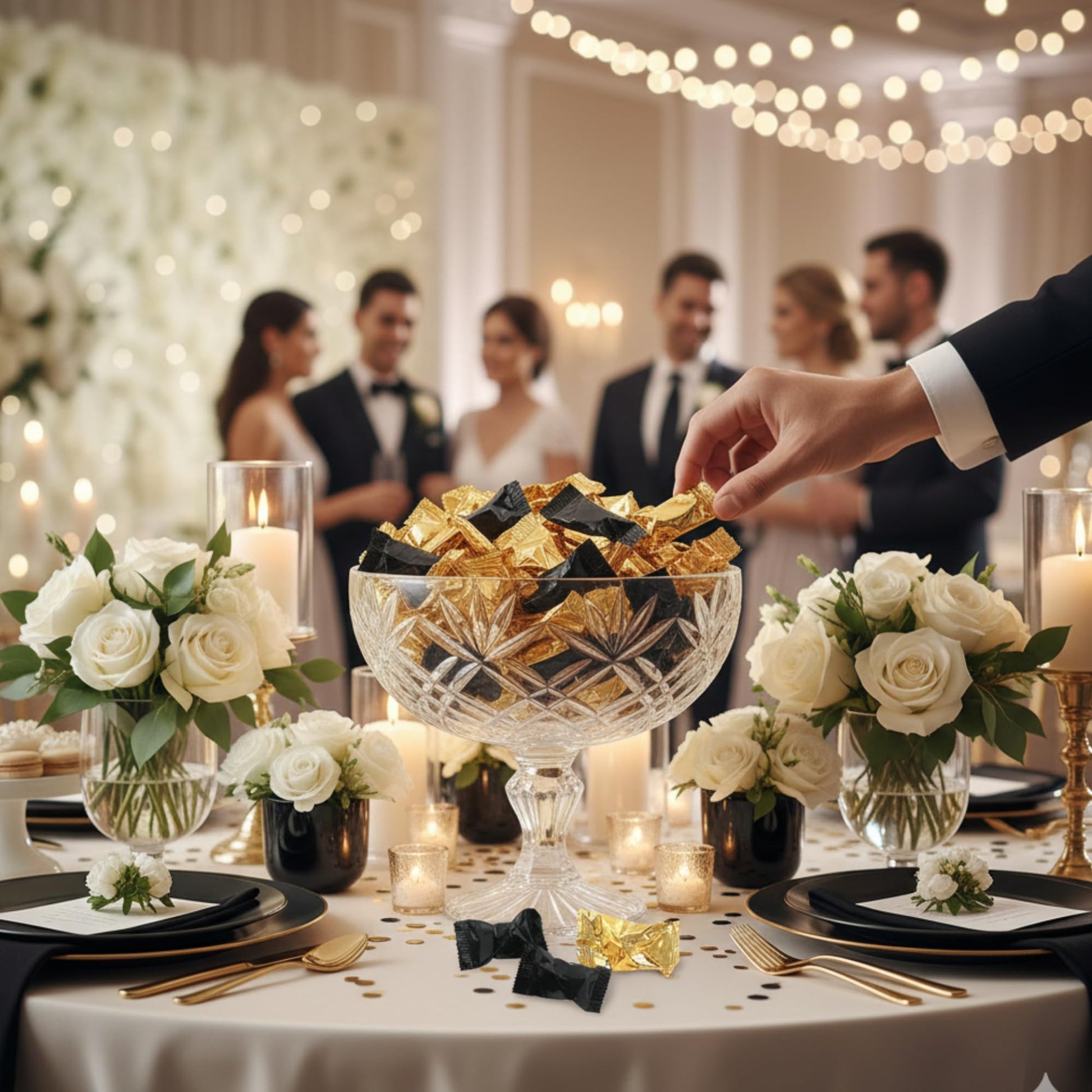 110 Count Gold & Black Buttermints – Individually Wrapped Wedding Mints, Party Favors & Candy Buffet Treats