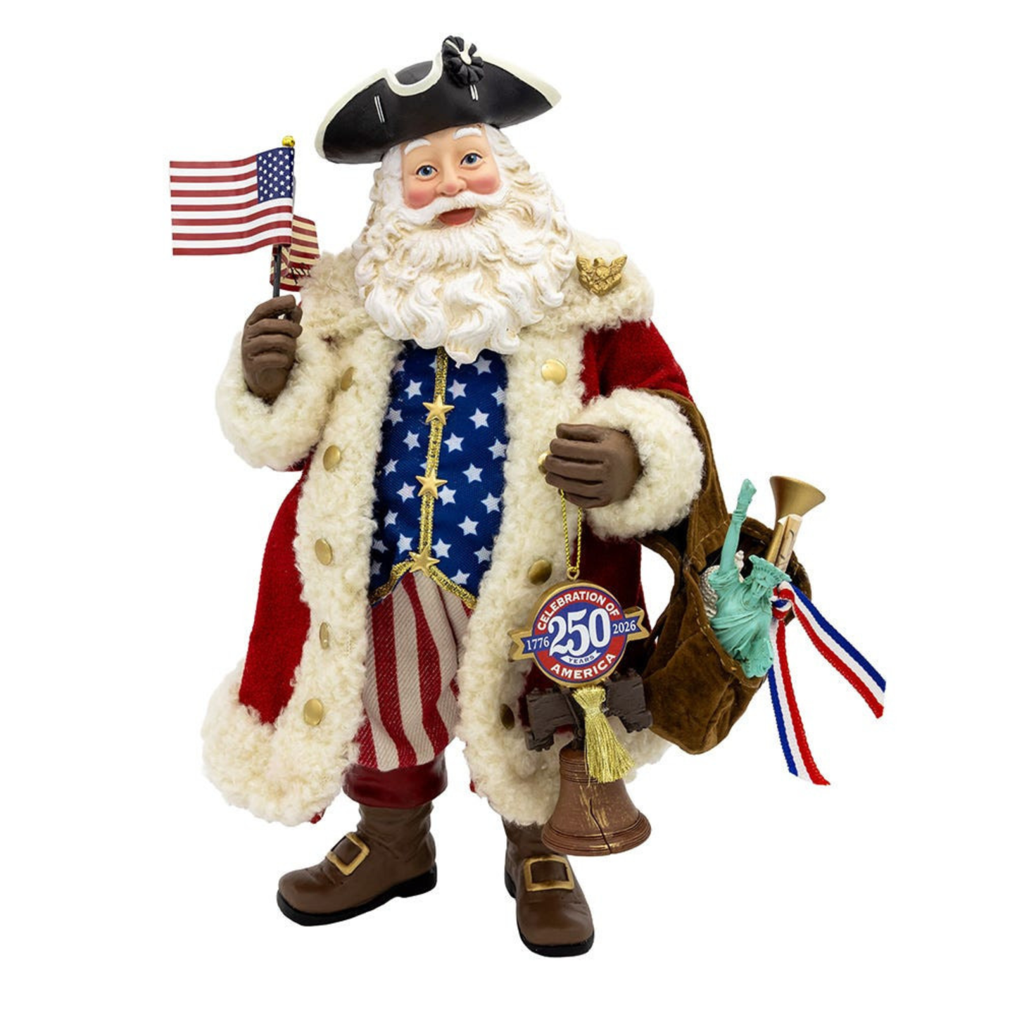 11" Fabriché™ 250th Anniversary of America Musical Santa – Patriotic Christmas Décor Figure