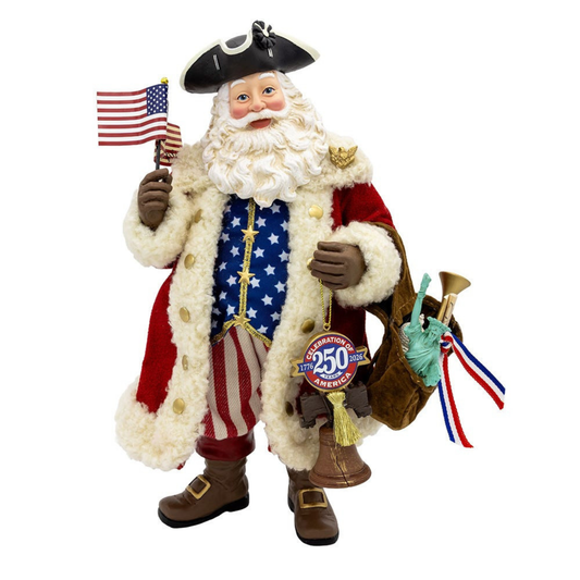 11" Fabriché™ 250th Anniversary of America Musical Santa – Patriotic Christmas Décor Figure