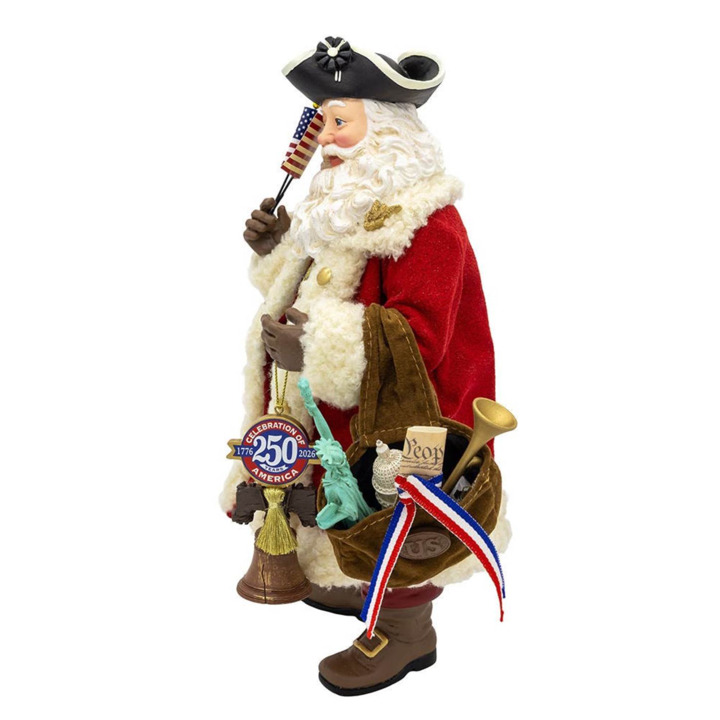 11" Fabriché™ 250th Anniversary of America Musical Santa – Patriotic Christmas Décor Figure