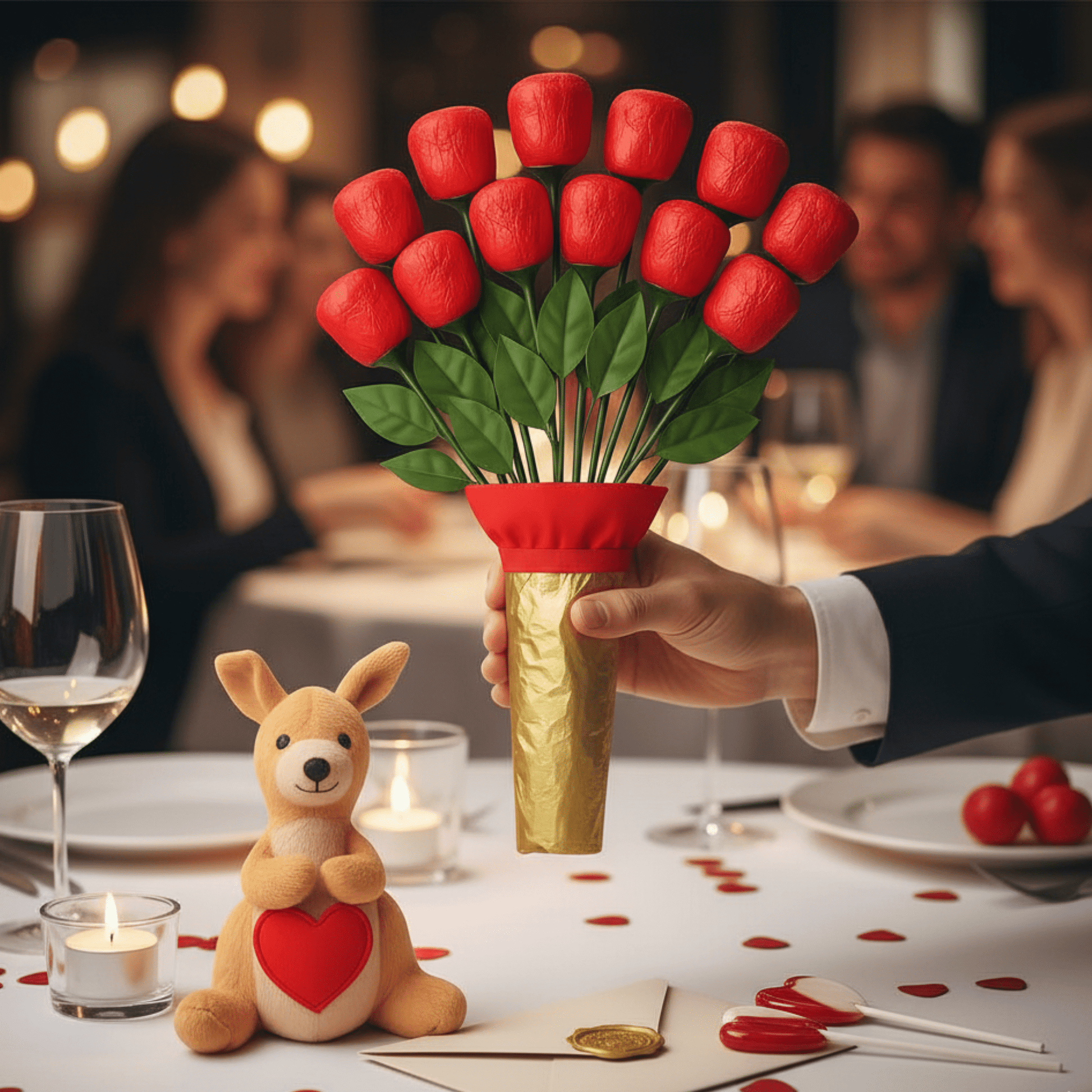 12 - Pack Roses Super Deluxe – Individually Wrapped Red Foil Candy Bouquet Gift - Tree Treasures