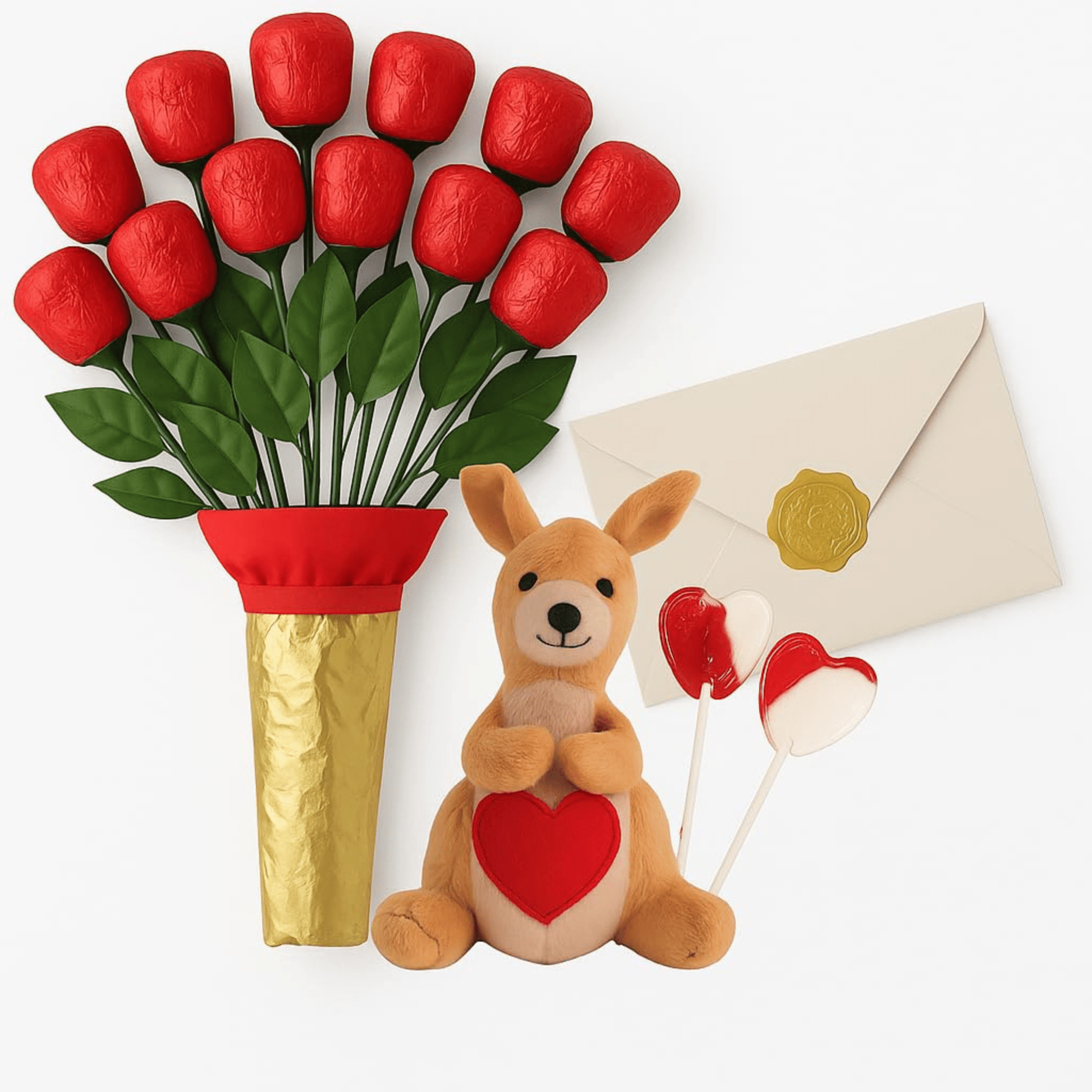 12 - Pack Roses Super Deluxe – Individually Wrapped Red Foil Candy Bouquet Gift - Tree Treasures