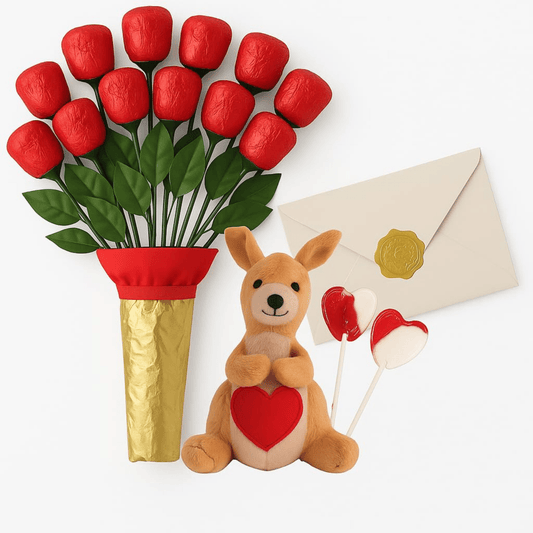 12 - Pack Roses Super Deluxe – Individually Wrapped Red Foil Candy Bouquet Gift - Tree Treasures
