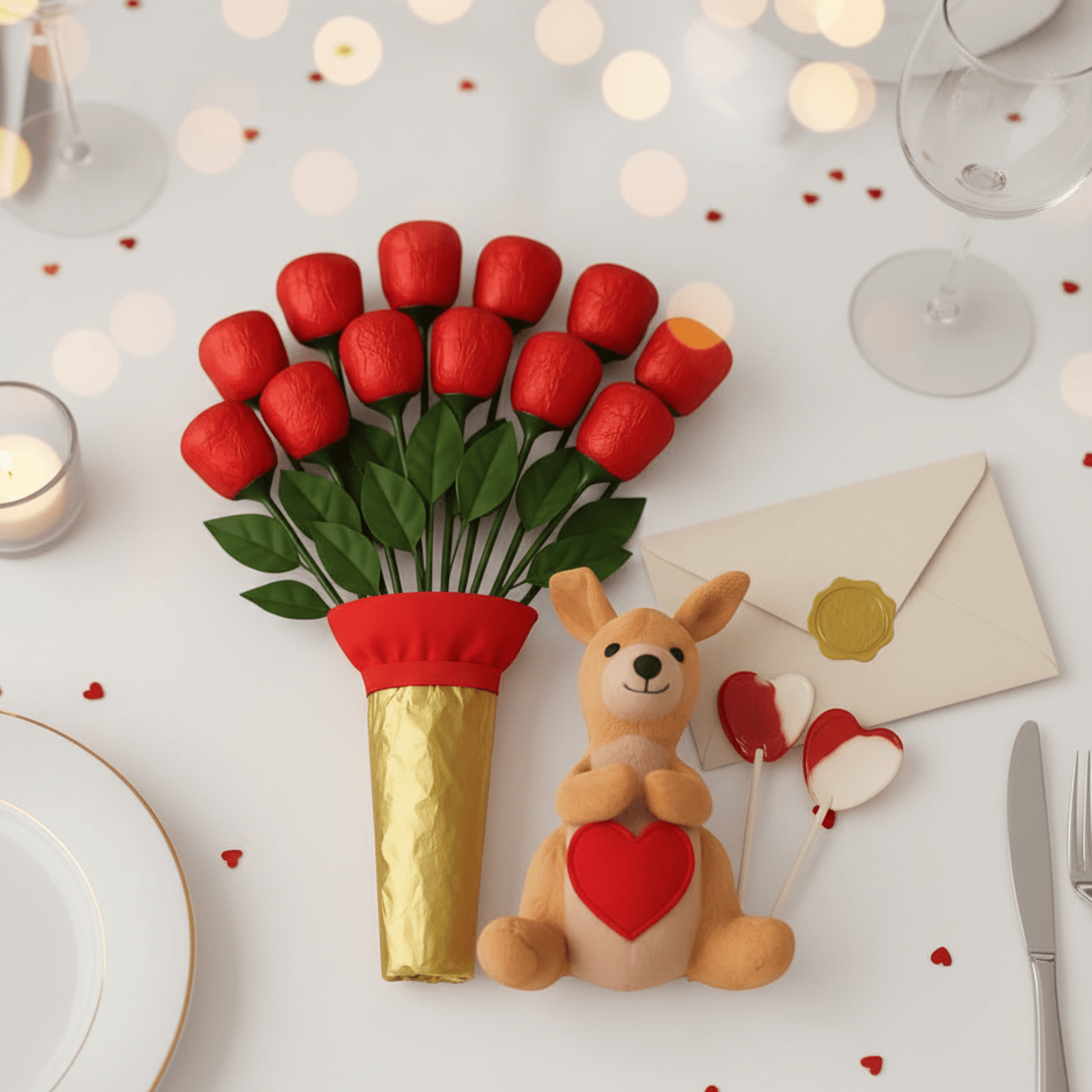 12 - Pack Roses Super Deluxe – Individually Wrapped Red Foil Candy Bouquet Gift - Tree Treasures