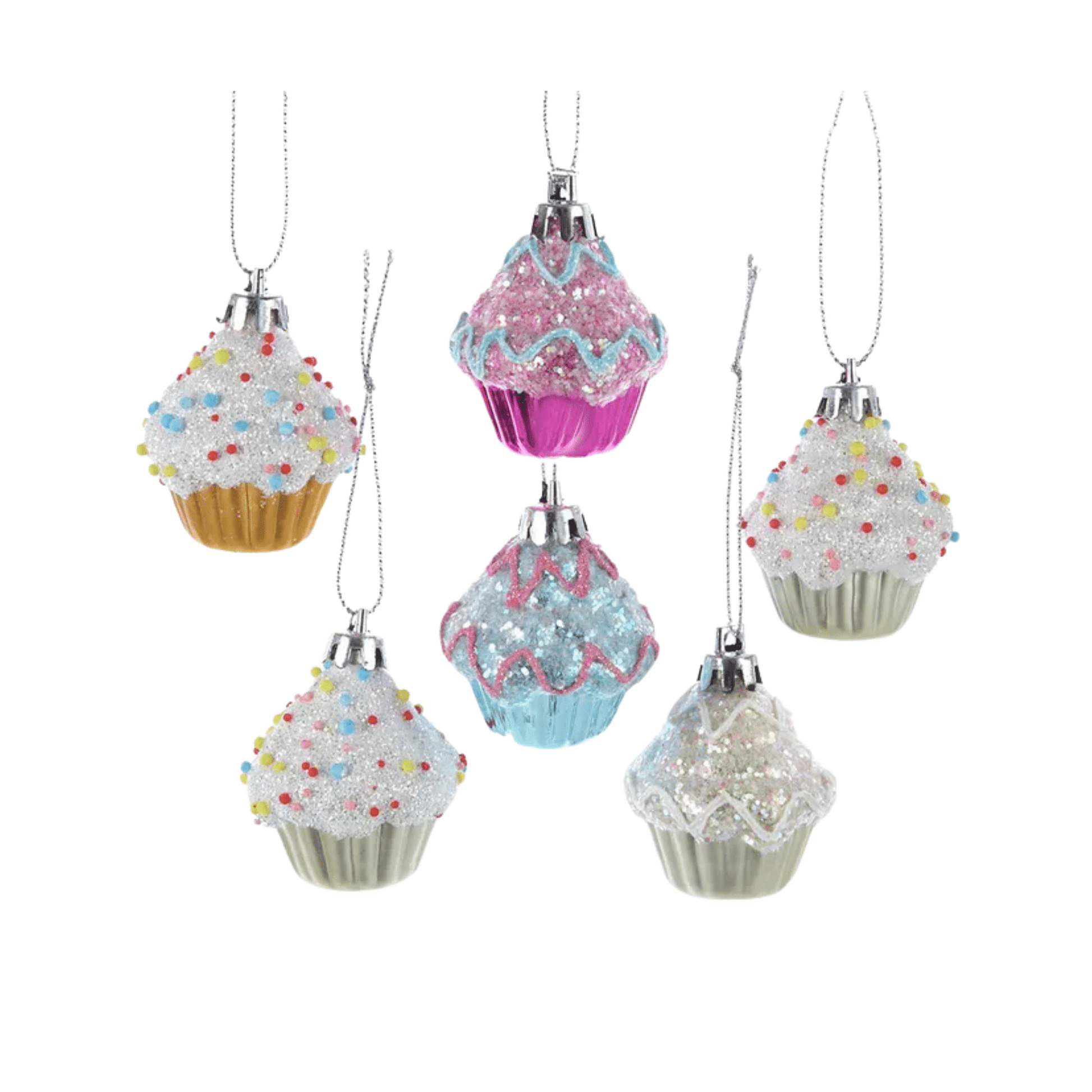 2" Shatterproof Cupcake Ornaments – 6 - Piece Mini Holiday Set - Tree Treasures
