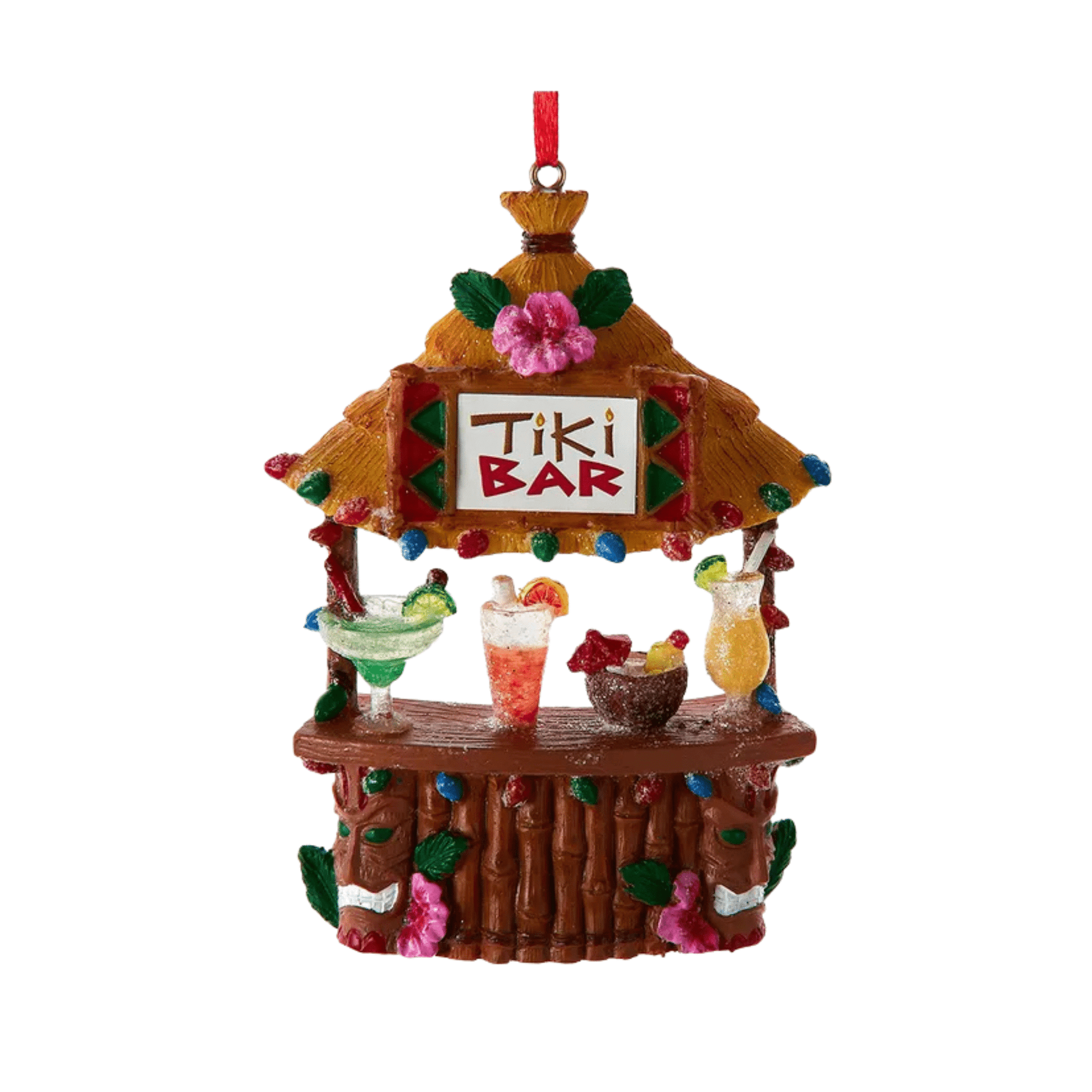 2 - Sided Tiki Bar Ornament – Tropical Resin Christmas Decoration by Kurt Adler - Tree Treasures