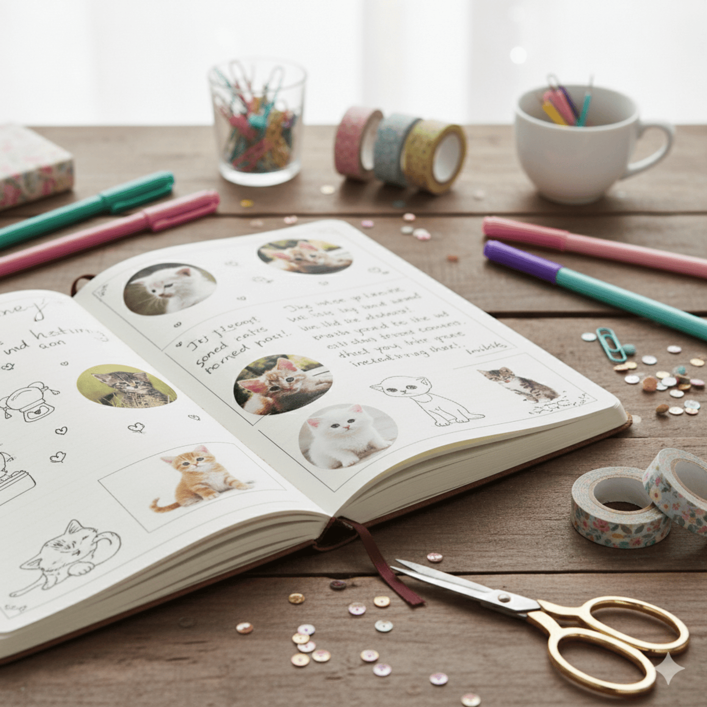 200 Realistic Cat Stickers – Bulk Round Kitty Stickers for Kids, Cat Birthday Party Supplies, Classroom Rewards, School Supplies, Scrapbooking & Crafts - Tree Treasures