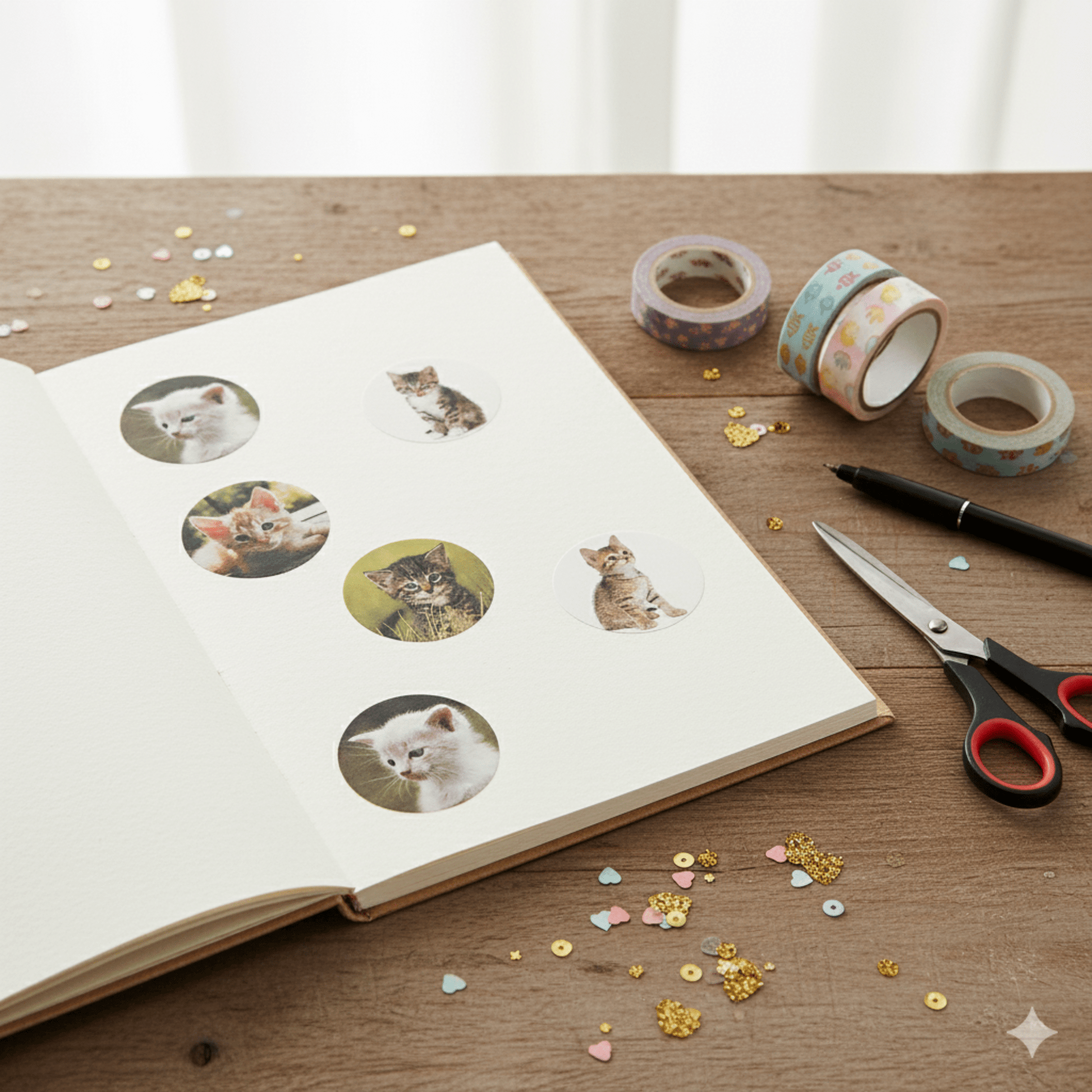 200 Realistic Cat Stickers – Bulk Round Kitty Stickers for Kids, Cat Birthday Party Supplies, Classroom Rewards, School Supplies, Scrapbooking & Crafts - Tree Treasures