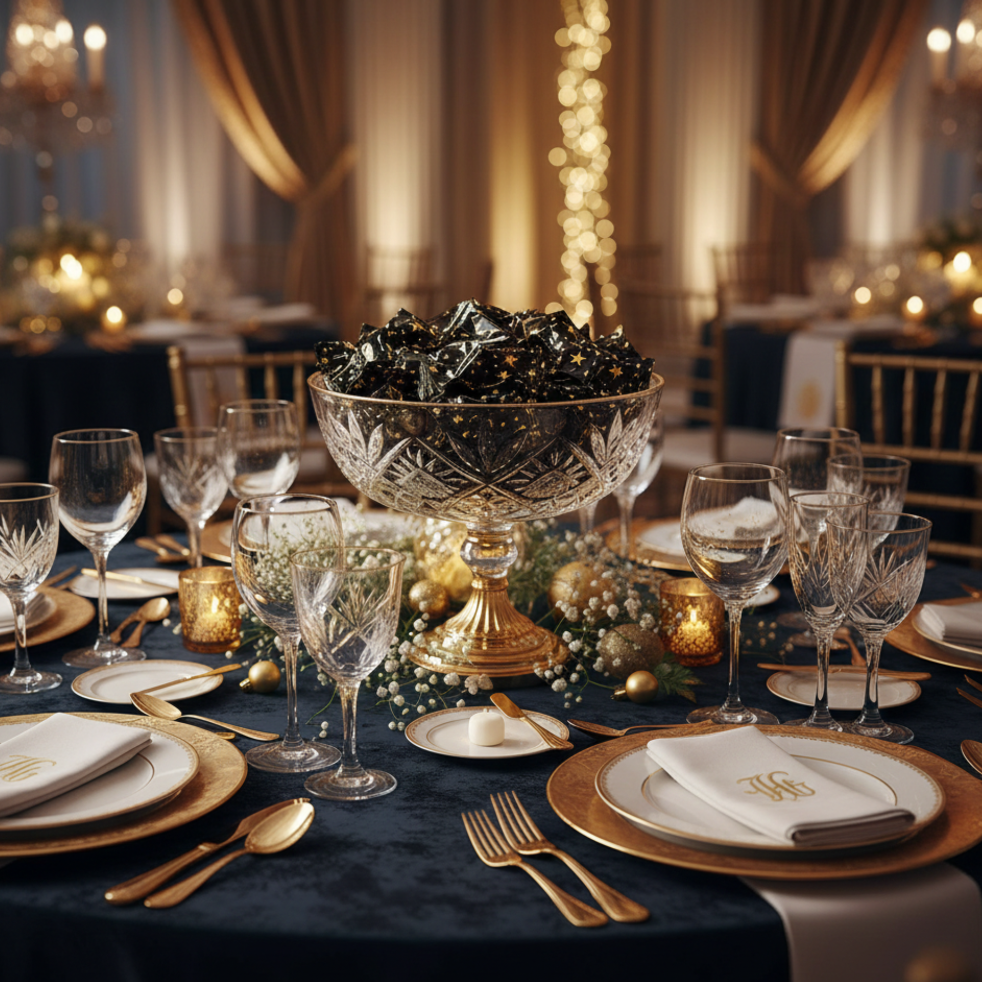 Elegant black and gold buttermints, individually wrapped with a smooth creamy flavor. Perfect for weddings, parties, candy buffets, and favors.