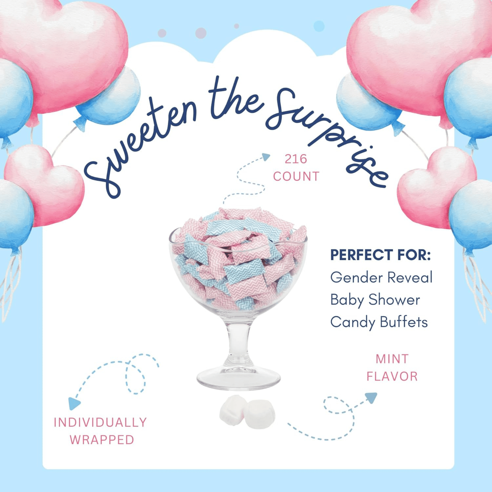 216ct Blue and Pink Candy Buttermints – Individually Wrapped Candy for Gender Reveal, Baby Shower Favors, Graduation, and Party Sweets - Tree Treasures