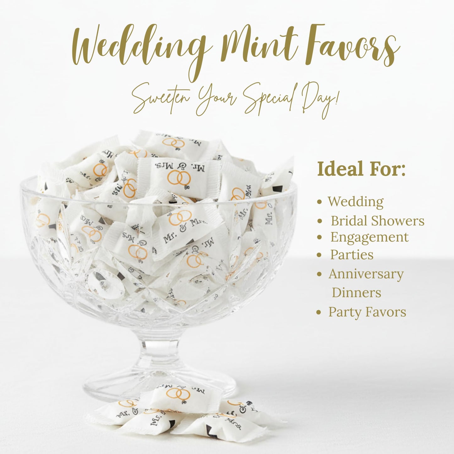 216ct Mr. and Mrs. Wedding Buttermints Individually Wrapped – White Butter Mints for Bridal Shower, Engagement Candy, and Reception – Bulk Wedding Candies - Tree Treasures