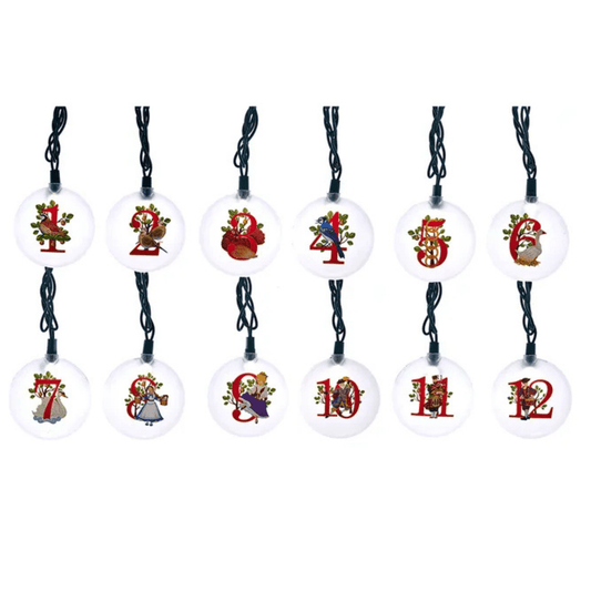 27.5 ft 12 Days of Christmas Vintage LED String Lights – Warm White, UL, Indoor/Outdoor - Tree Treasures