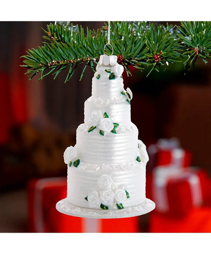 4.5 - Inch Four Tier Wedding Cake Glass Ornament – Noble Gems - Tree Treasures