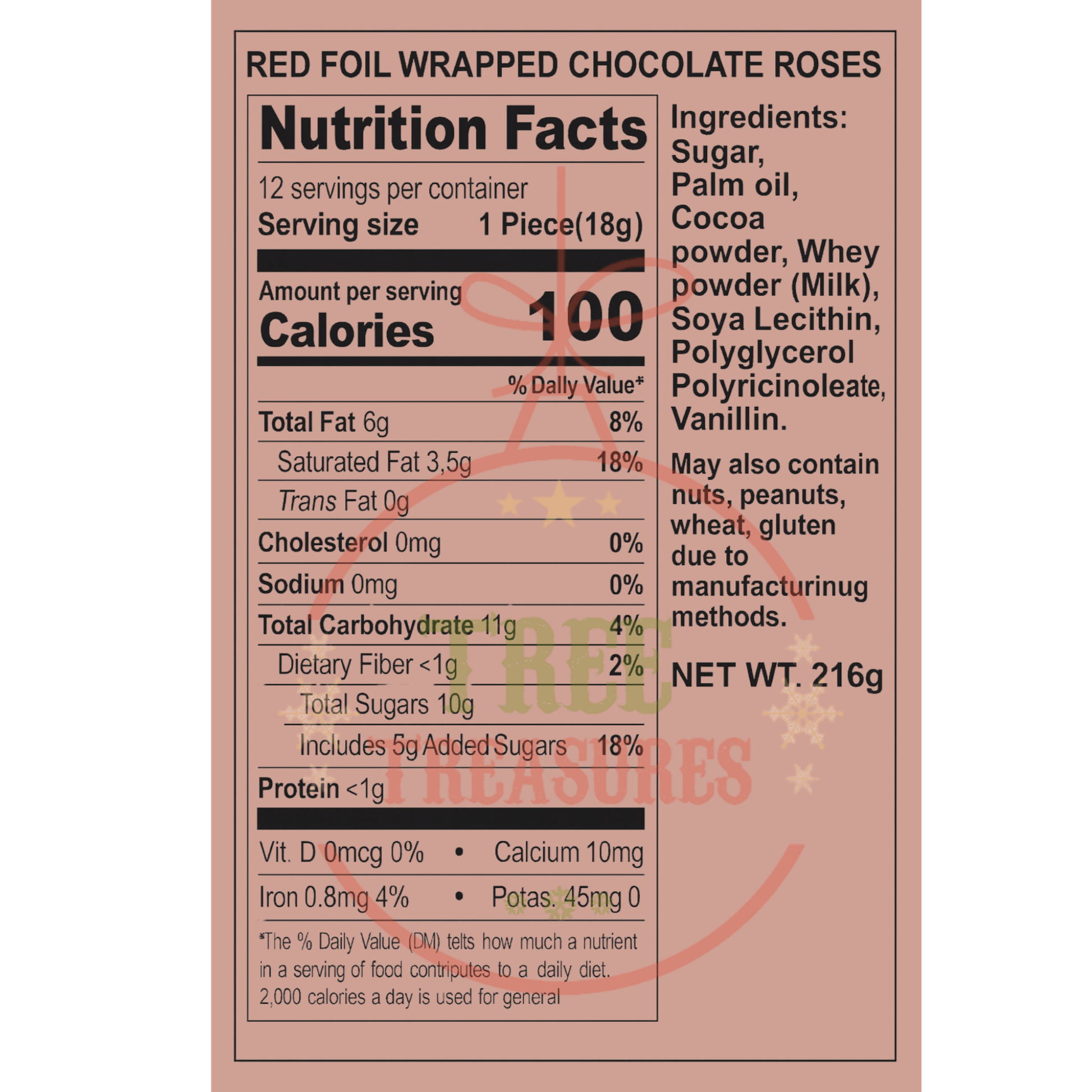 6 - Pack Chocolate Roses – Individually Wrapped Red Foil Candy Bouquet Gift - Tree Treasures