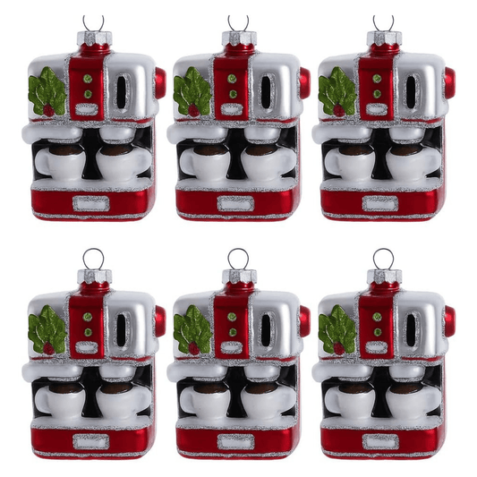 6 - Pack Glass Cappuccino Machine Ornaments – Coffee Lover Holiday Gift Set - Tree Treasures