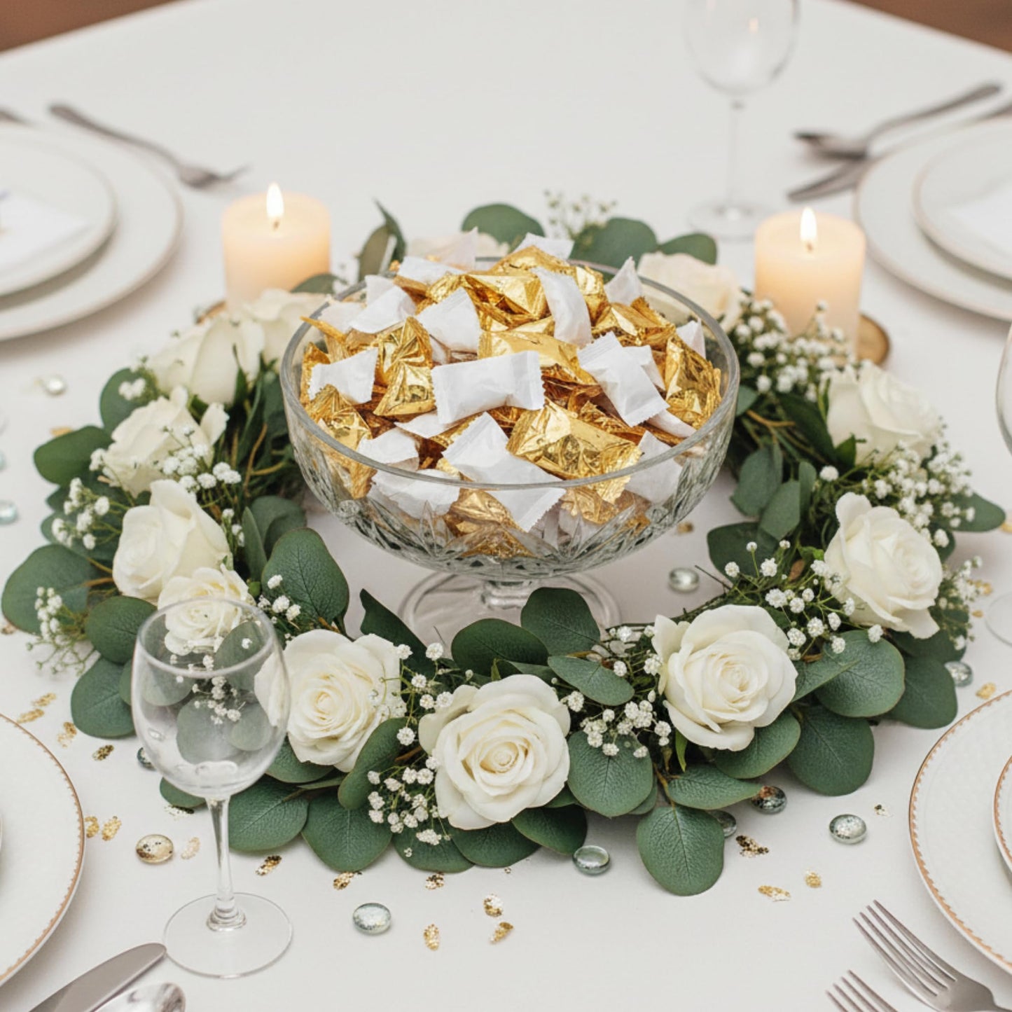 60ct White and Gold Buttermints Individually Wrapped Butter Mints Wedding Favors Baby Shower Party Candy Small Pack Thank You Gifts Elegant Formal Kosher