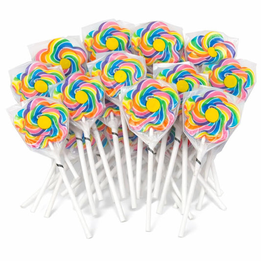 Jumbo Flower Lollipops – Extra Large Rainbow Swirl Suckers, Individually Wrapped Party Favors for Birthdays, Garden & Spring Events (24 Pack)