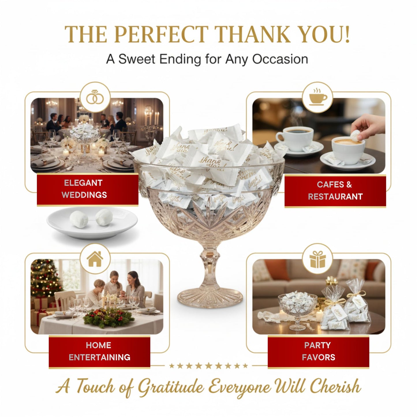 216ct Thank You Buttermints Individually Wrapped – White & Gold Wedding Mints Bulk for Candy Buffet, Party Favors, Bridal Shower & Reception Candy