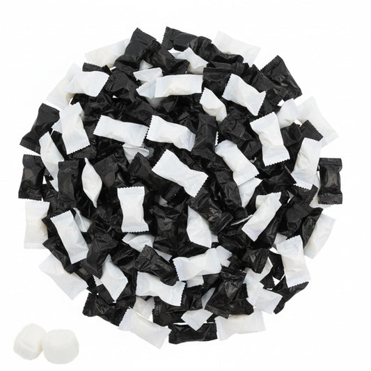 60ct Black & White Buttermints Individually Wrapped – Soft Dinner Mints Bulk for Weddings, Graduation, Candy Buffets & Elegant Party Favors