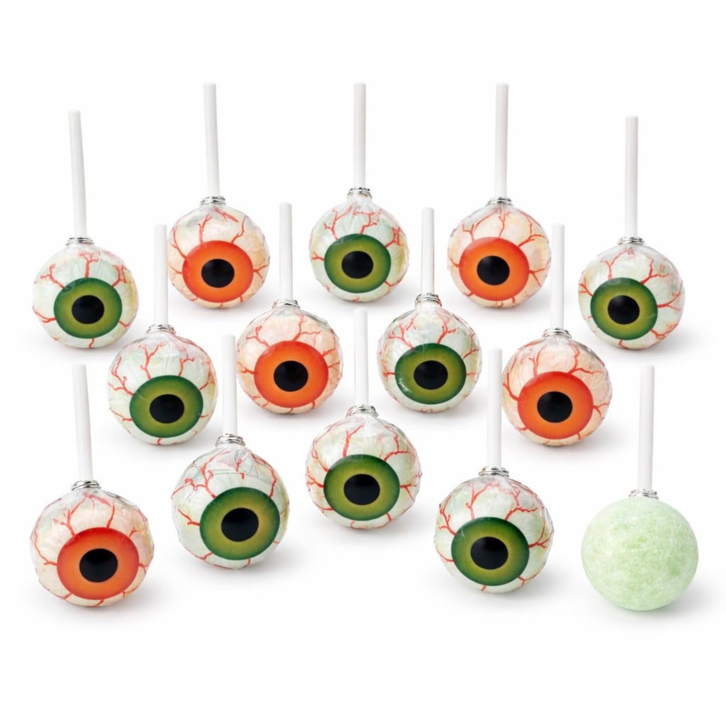18 Pack Eyeball Print Lollipops – Spooky Individually Wrapped Halloween Candy for Party Favors, Trick-or-Treat Bags & Classroom Treats