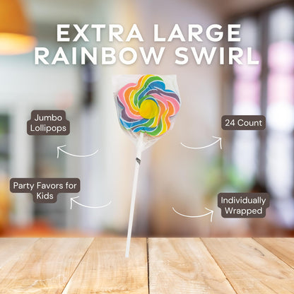 Jumbo Flower Lollipops – Extra Large Rainbow Swirl Suckers, Individually Wrapped Party Favors for Birthdays, Garden & Spring Events (24 Pack)