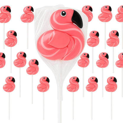 Flamingo Lollipops – Pink & White Swirl Strawberry Candy Party Favors for Luau, Beach & Birthday Themes (12ct, 24ct)