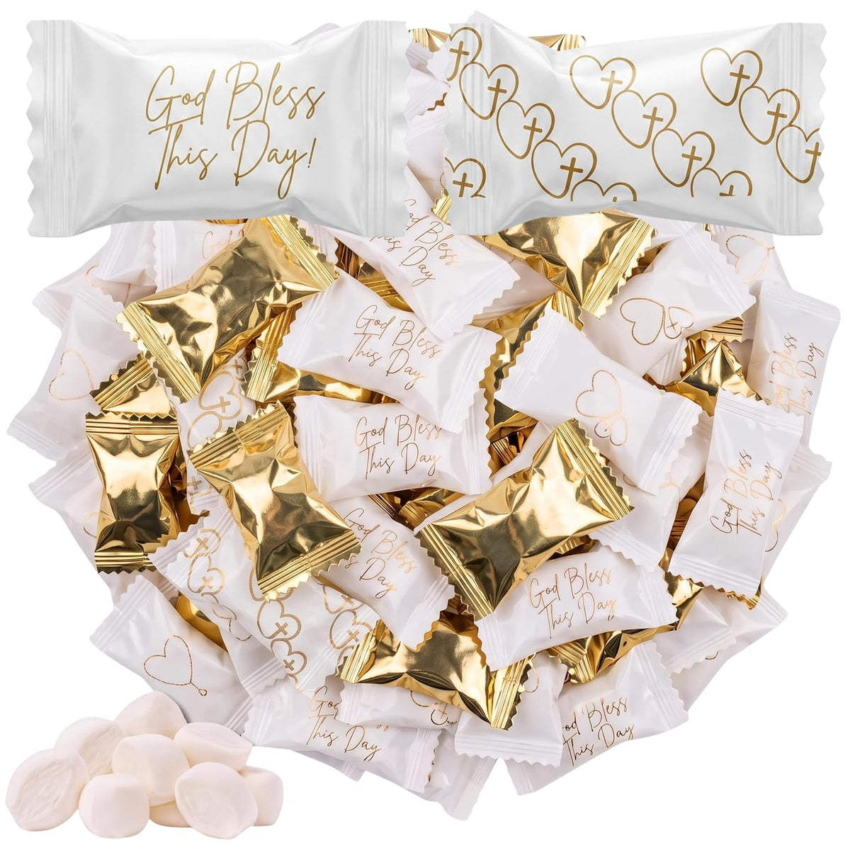 Tree Treasures Gold Buttermints - Individually Wrapped Soft Butter Mints for Baptism, First Communion, Christening, Wedding Favors & Candy Buffet (110 & 220 Count)