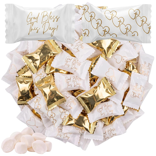 Tree Treasures Gold Buttermints - Individually Wrapped Soft Butter Mints for Baptism, First Communion, Christening, Wedding Favors & Candy Buffet (110 & 220 Count)
