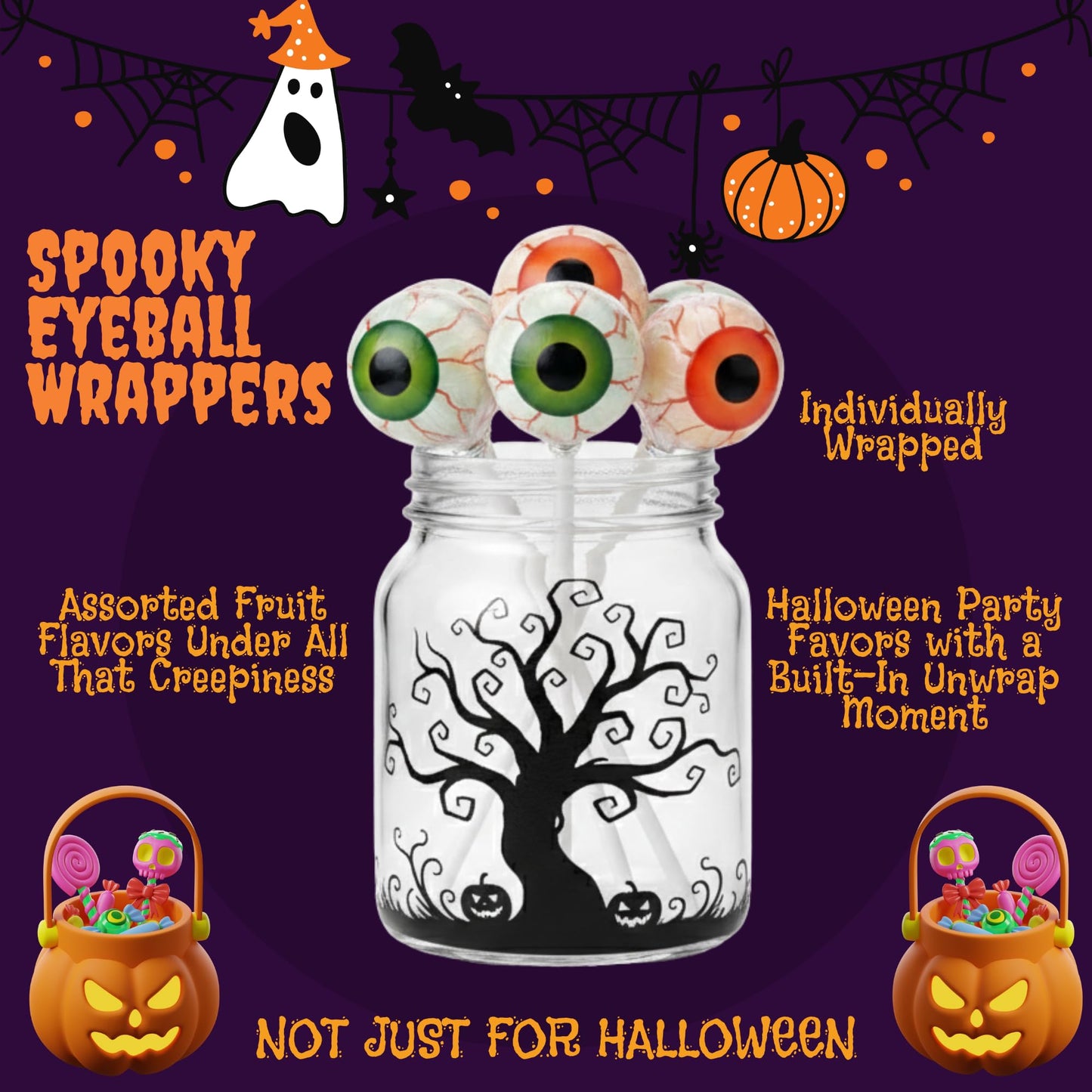 18 Pack Eyeball Print Lollipops – Spooky Individually Wrapped Halloween Candy for Party Favors, Trick-or-Treat Bags & Classroom Treats